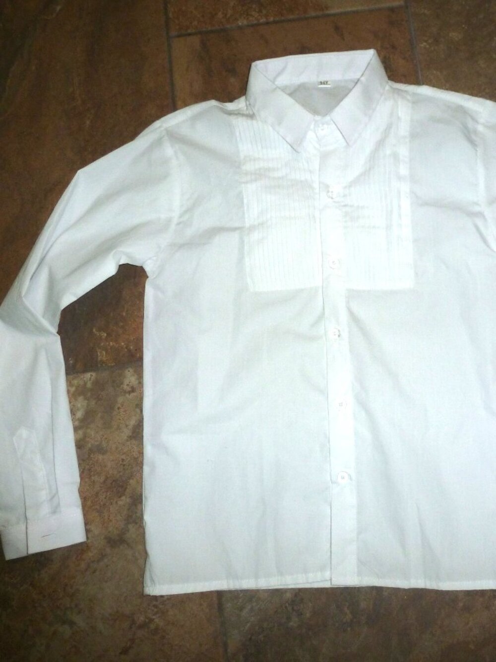 NEW Boys White pleated Tuxedo Dress Shirt Kids boys Youth 14 long sleeve